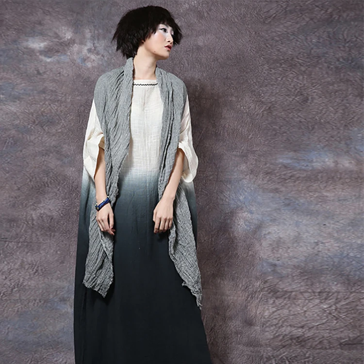 
Свободное длинное льняное платье макси с длинным рукавом 