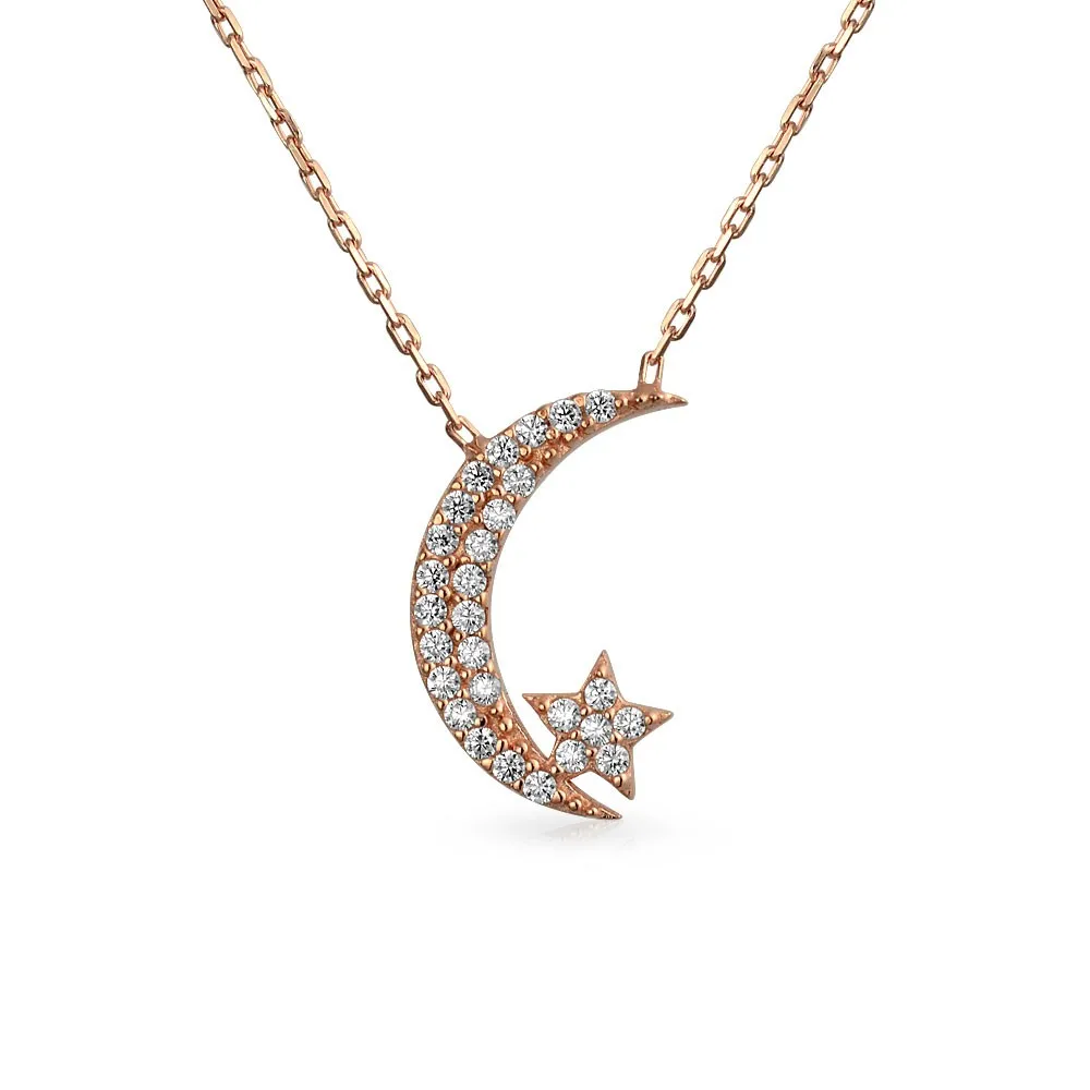 crescent moon and star necklace gold