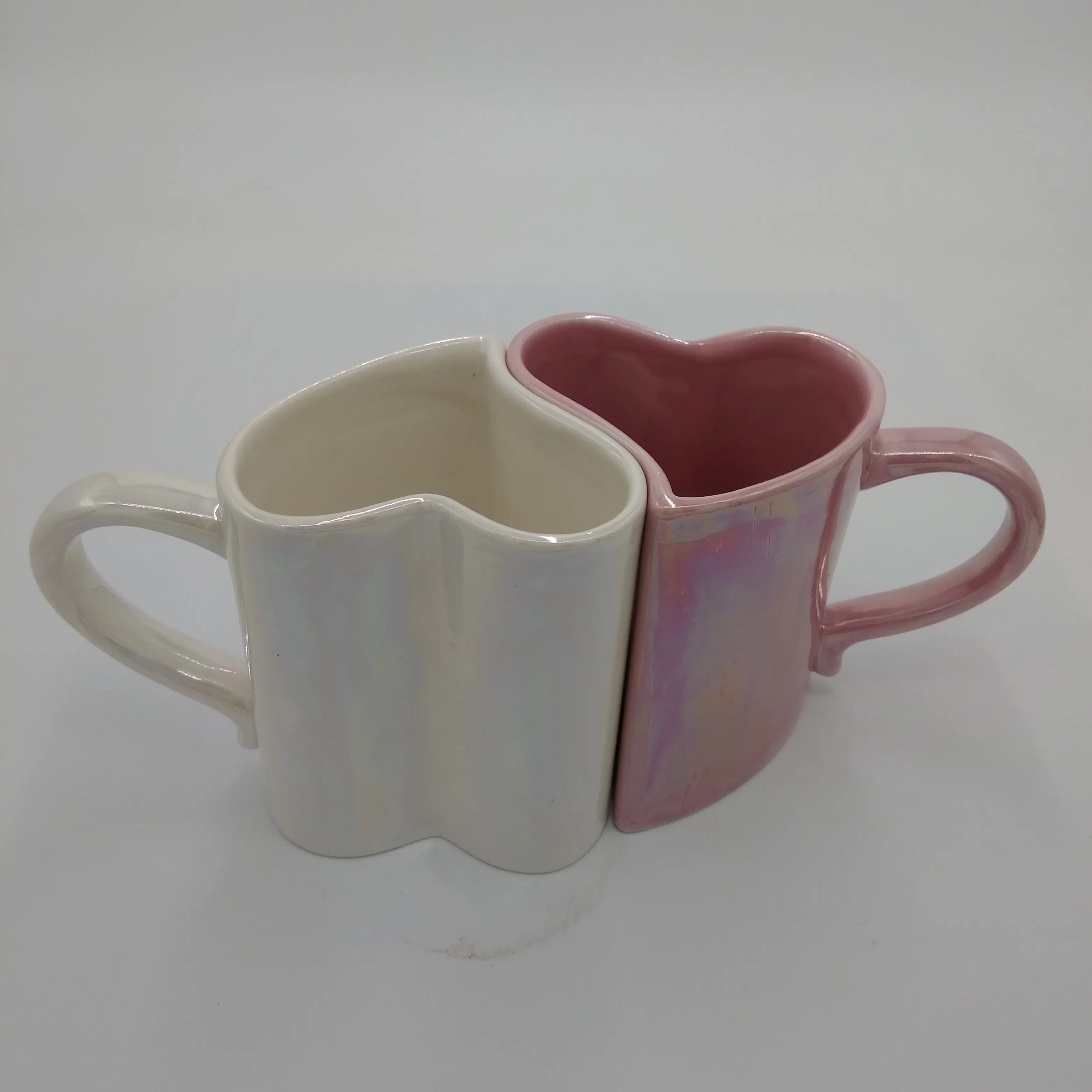 HEART SHAPED 2 MUGS LOVE CUPS COFFEE TEA CERAMIC WHITE RED ROMANTIC VALENTINE