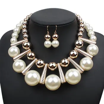 TC-28 Large Costume Jewelry Necklace Baroque Pearl Necklace Large