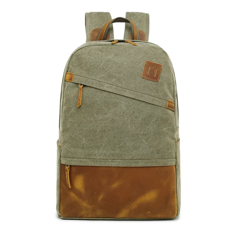 high quality outdoor mountain backpack Water Resistance Canvas hiking leather backpack