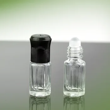 New style octagonal shape empty glass bottle of attar perfume oil with glass roller 3ml
