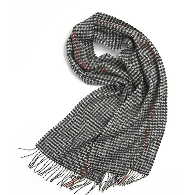 Fox Blue Houndstooth Cashmere & Merino Wool Scarf