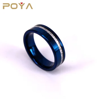 POYA Jewelry 8mm Tungsten Wedding Ring Blue 2mm Imitated Meteorite Inlay Wedding Band Engagement Ring