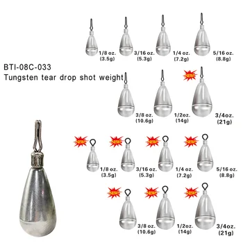 Hot Sale pure tungsten tear drop shot Weight for Bass Fishing Pitching and worm Tungsten Sinker