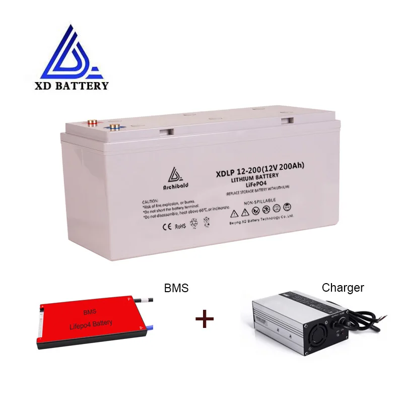free maintenance li ion lithium battery 12 v 200ah with bms and charger