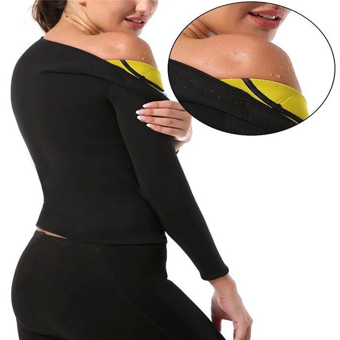 HAMACTIV Neoprene Sanua Hot Body Shapers Sweat T-Shirts Fitness Suit Weight Loss Gym Yoga Sports Slimming V-Neck Corset Anti-Cellulite Long Sleeve T Shirts 