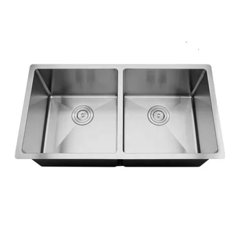 Small Radius Handcrafted Stainless Steel Kitchen Sink Offset Double ...