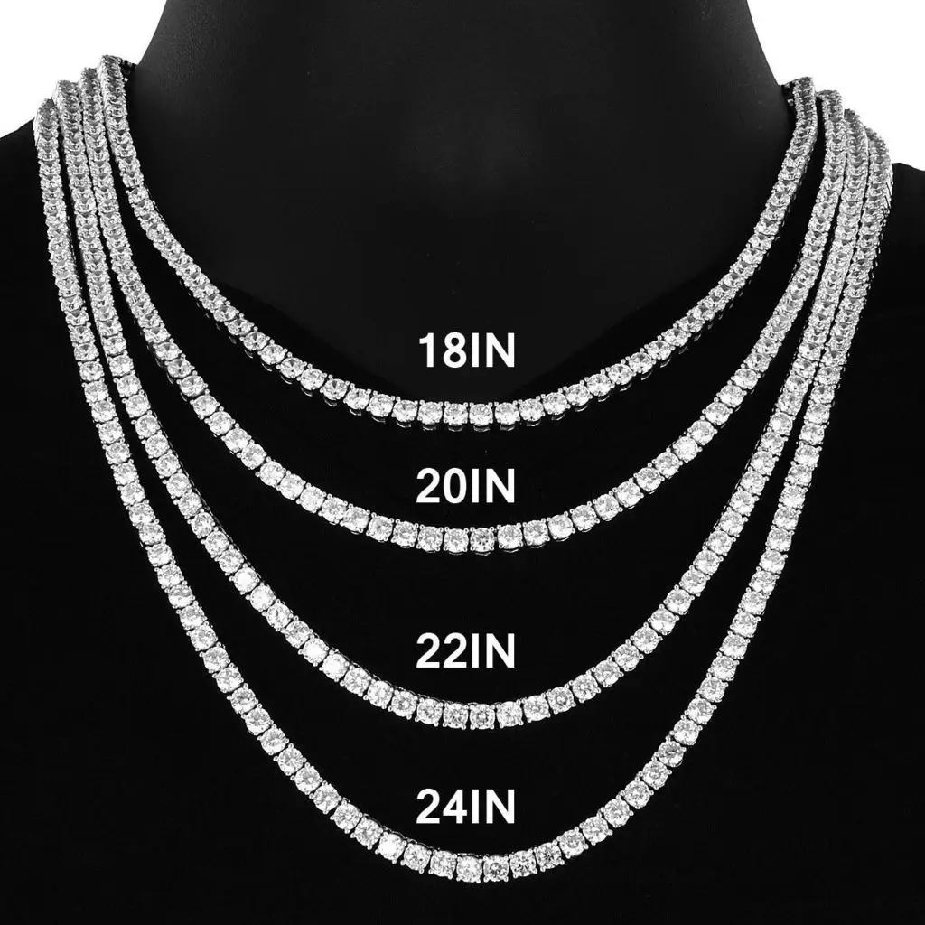 White Cubic Zirconia Tennis Chain Necklace 925 Sterling Silver 3mm