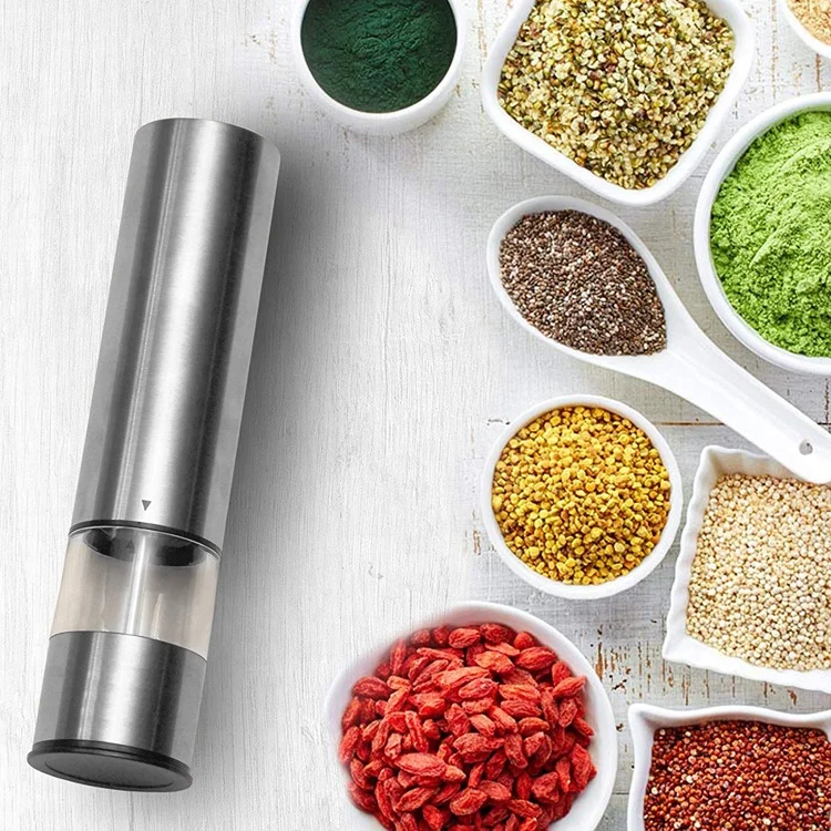 Adjustable Thickness Automatic Pepper Grinder Battery with Blue LED Light 70 ml Pepper Grinder