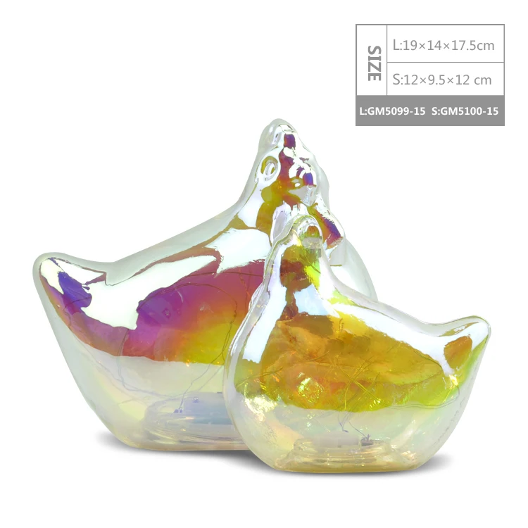 Easter glass chicken ornaments handmade glass animal LED light for home decoration supplier