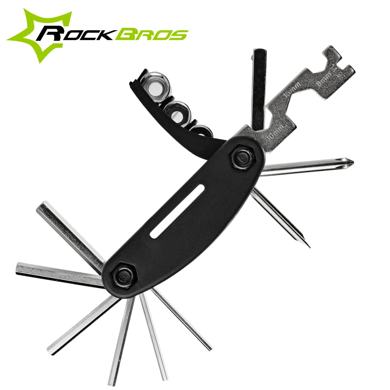RockBros Bicycle Repair Tool Pocket Multi Function Folding Tool 16 in 1 Black 