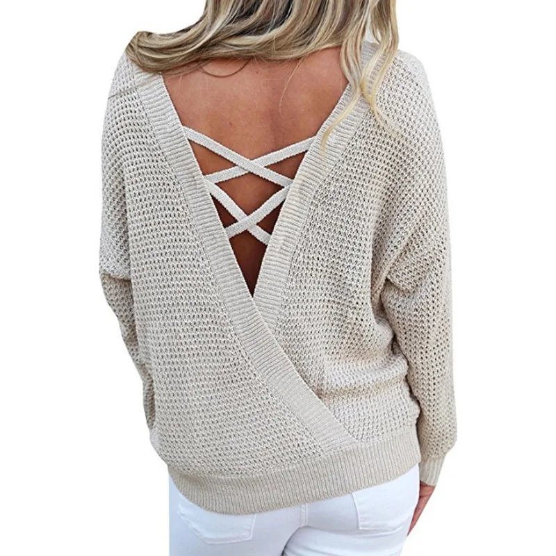 Loose Large Size V-neck Solid Color Strapless Halter Lady Sweater - Buy Lady Sweater,Ladies Stylish Sweaters,Ladies Formal Sweater Product