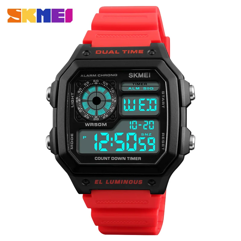 2018 skmei 1299 timer trendy new luxury watches unisex mens fashion sport watch digital chrono dual time Alibaba