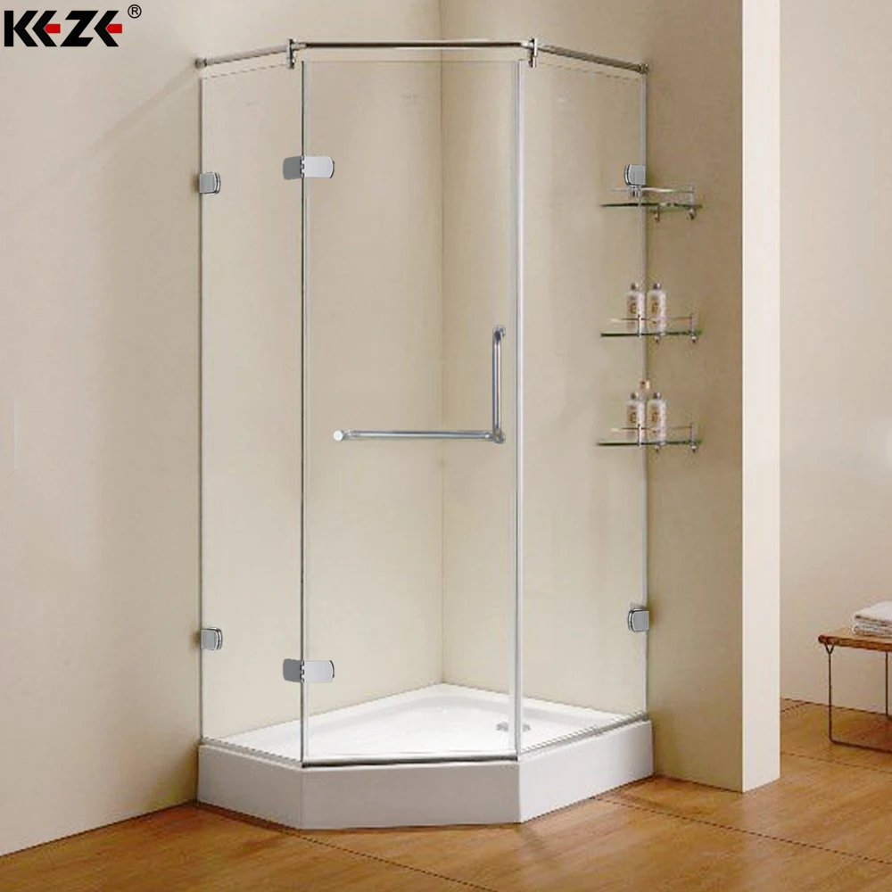 Hexagon Shower Enclosure Components Hardware Kit Modern Frameless Shower Door Tempered Safety Glass Custom Size Brass Acrylic