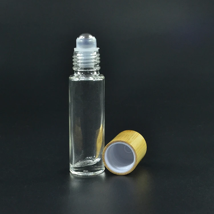 Perfume Essential Oil Clear Roller Bottle 10ml Glass Roll on Bottle with Bamboo Lid and Rollers