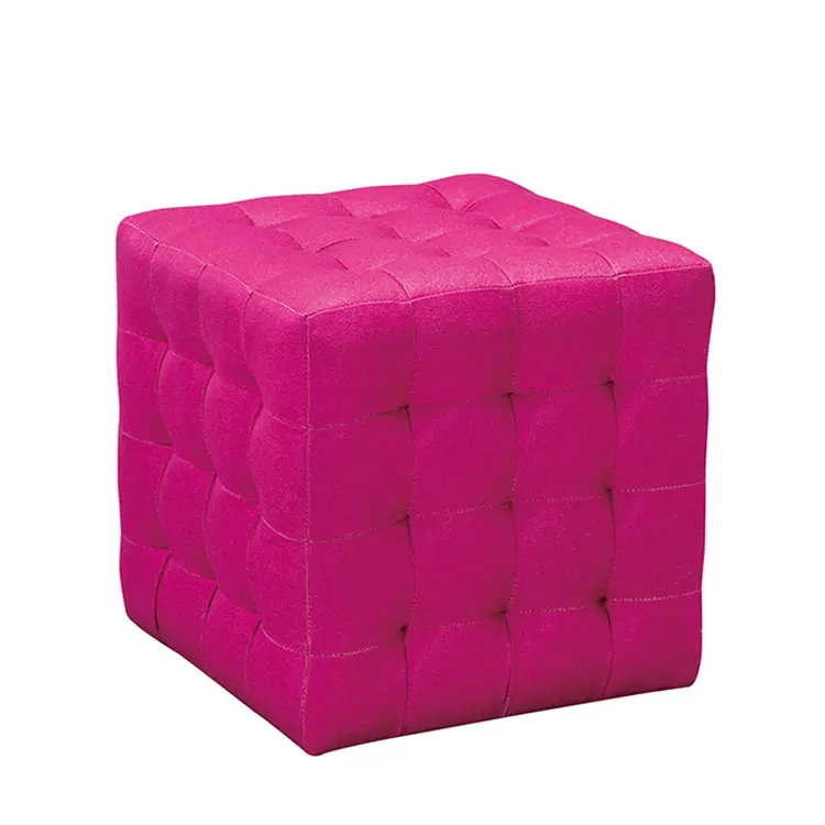 Competitive Price Most Popular Rose Red Fabric Square Stool Ottoman Pouf