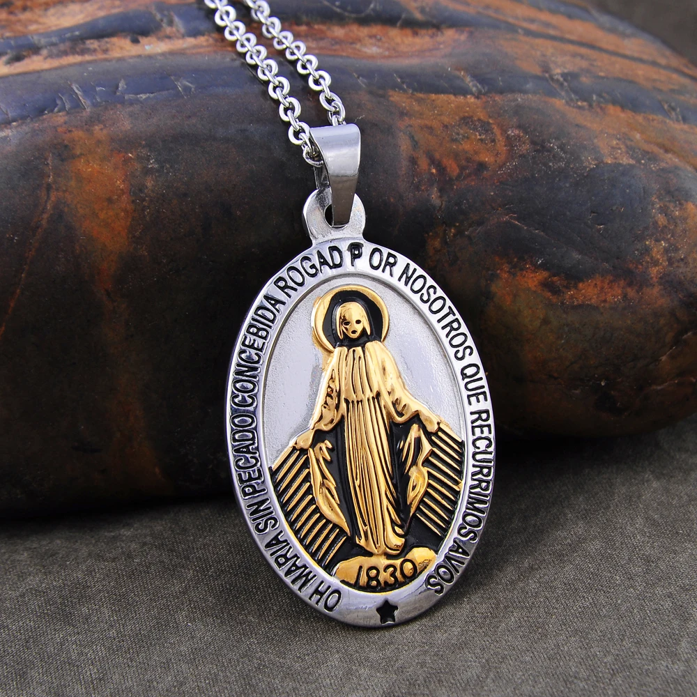 Catholic Religious Jewelry Plated Virgin Mary Pendant Gold Stainless Steel Charm Pendants