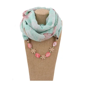 Women Necklace Scarf Environmental Friendly Materials Jewelry Accessories Jeweled Pendant Cotton Scarf