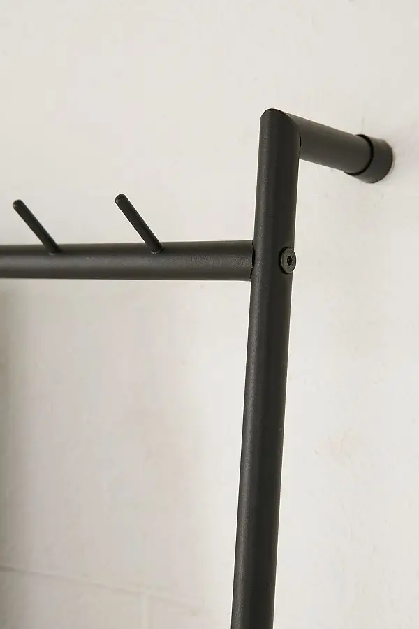 Large Metal Leaning Ladder Floor Full Dressing Mirror with Rack