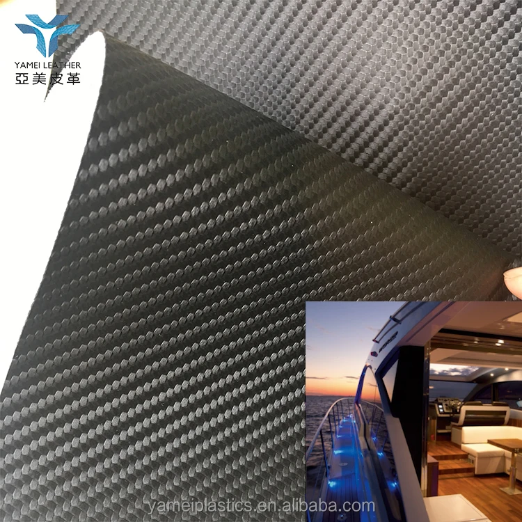CARBON FIBER PVC Vinyl Synthetic Leather Fabric for Marine Boat Seat Cover with 3D Effect