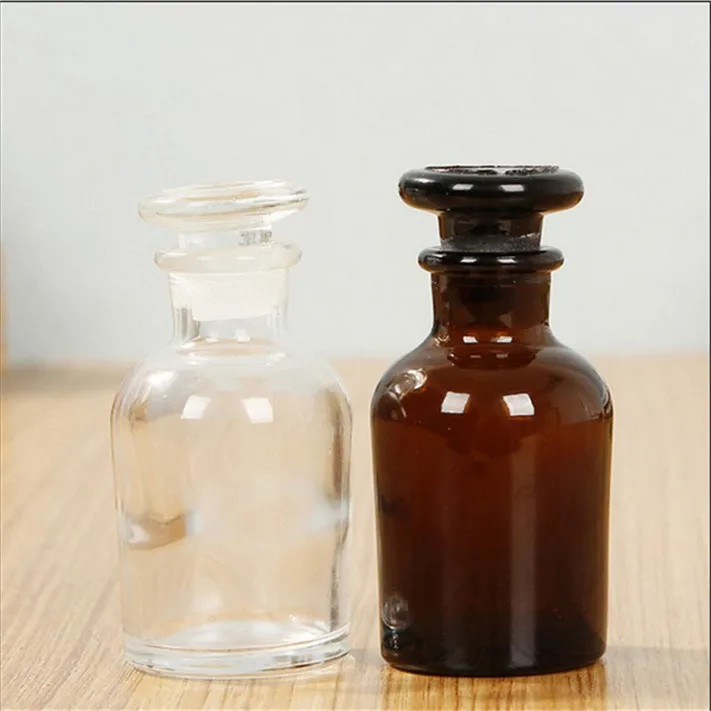 250 ml 500 ml 1000 ml Wide Mouth Lab Chemical Brown Amber Glass Reagent Bottle with Glass Stopper