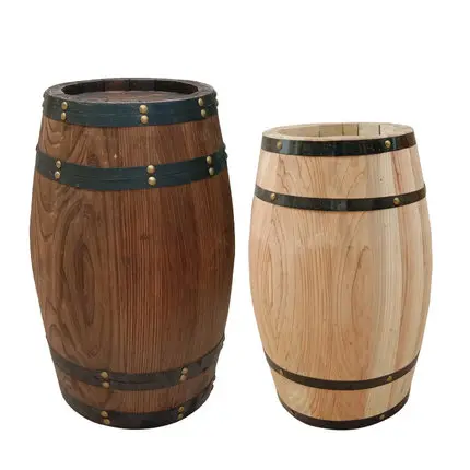 Multiple Sizes Pine Wood Barrel Iron and Oak Material Wine Barrel for Decoration and Packing