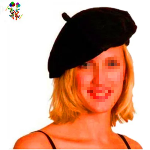 Cheap Mime Fancy Dress Costume Party Black Felt Beret Hats