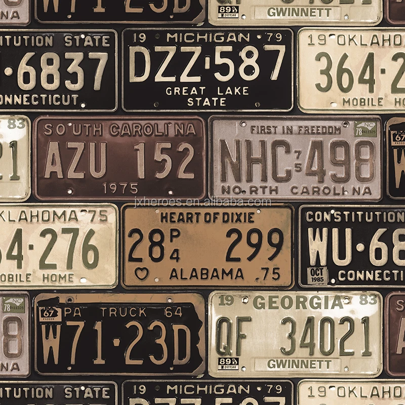 Characteristic Classic Vehicle License Plate Patterns Theme Restaurant Wallpaper Designs