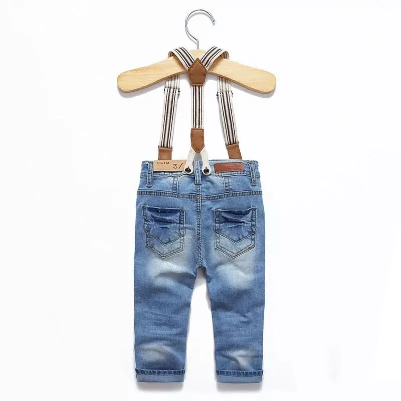 Джинсовые брюки для мальчиков P0226 с ремешками для зимней и осенней одежды, детская одежда