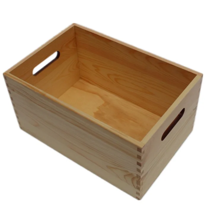 Handle Style Custom Design Wood Storage Box Without Lid