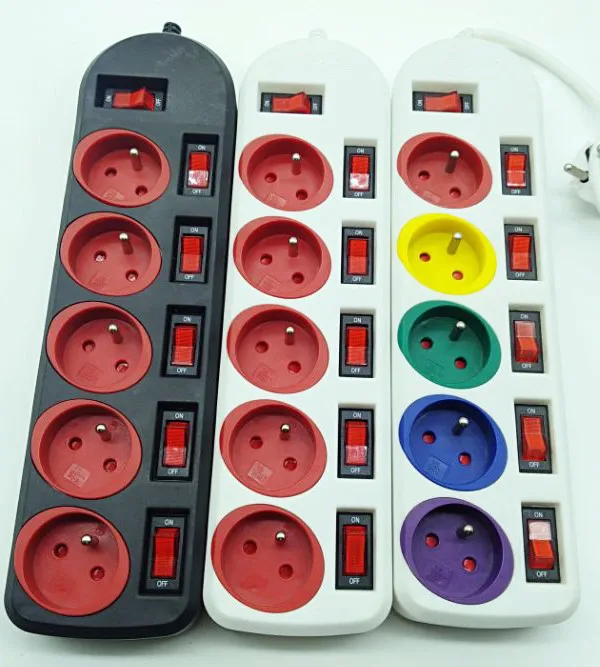 Compact and Colorful Power Extension 5 Socket Ports with Independent Switches, Perfect for Home or Office