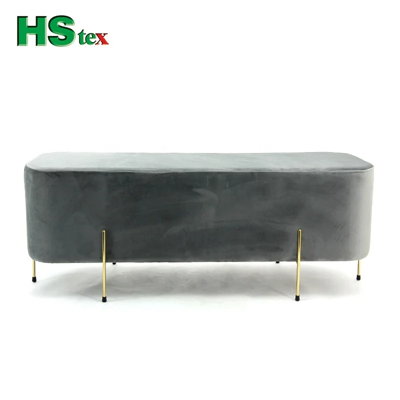 HStex Living Room Fabric Ottoman with Gold Stainless Steel Ottoman Pouf