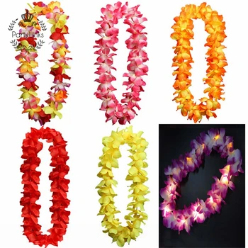 Hot Selling Led Hawaiian Beach Party Hula Garland Leis Necklace Hawaii Football Fans Flower Necklace