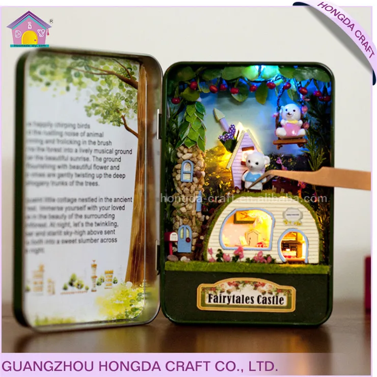 Good Quality With Intelligent Voice Control Light Miniature Diy Miniature Green House Wooden Kids Tin Box Theater