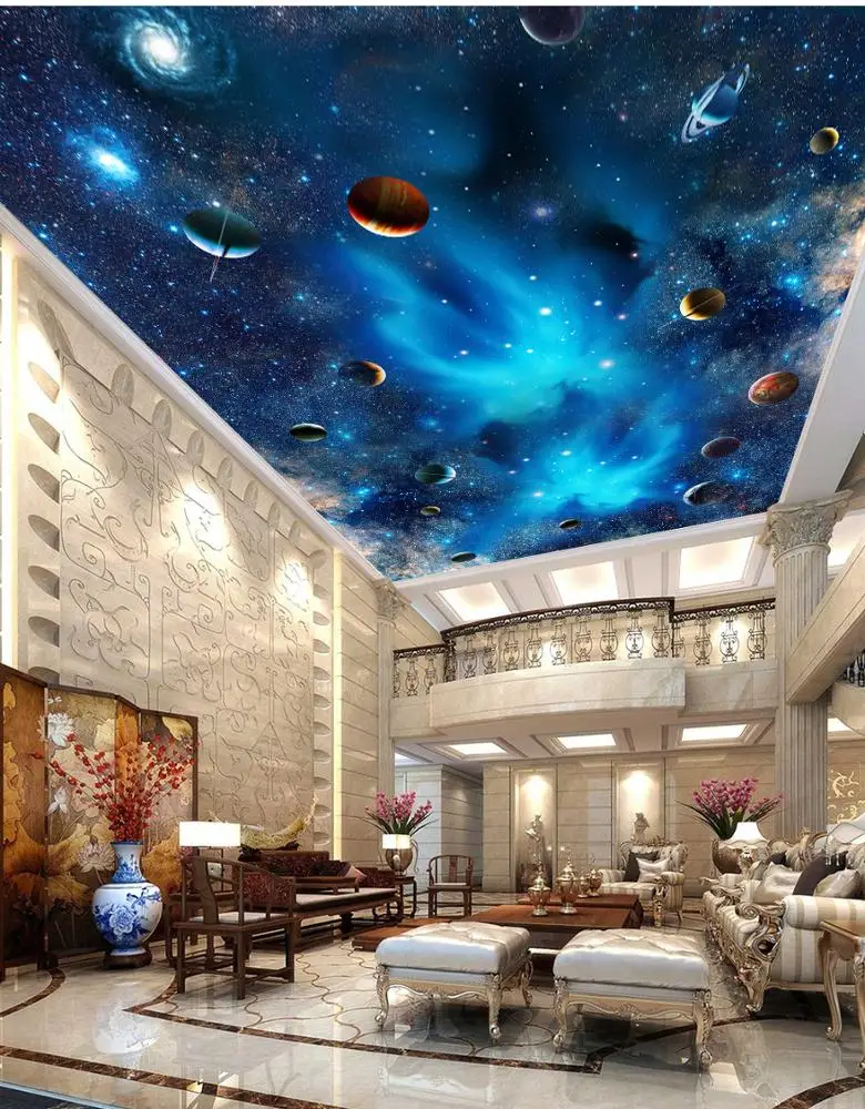 ZHIHAI Stars Planets in the Sky Uv Print 3d Effect Stretch Ceiling