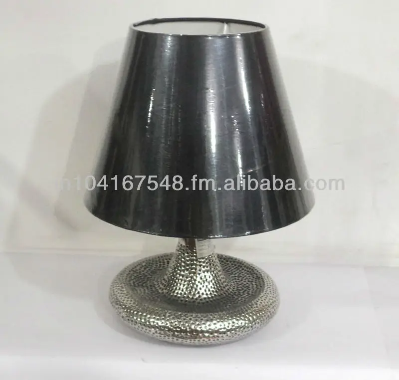 Silver Table lamp etching design with black lamp shade