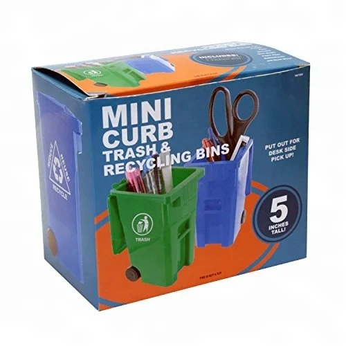 Mini Curbside Trash and Recycle Can Set Storage Bins Pen Pencil Cup Holder