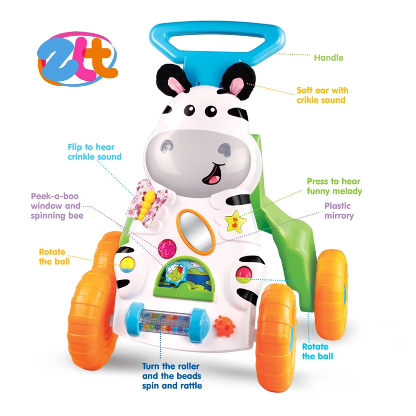 Zebra 2 in 1 Multifunctional Plastic Learning Baby Toy Walker
