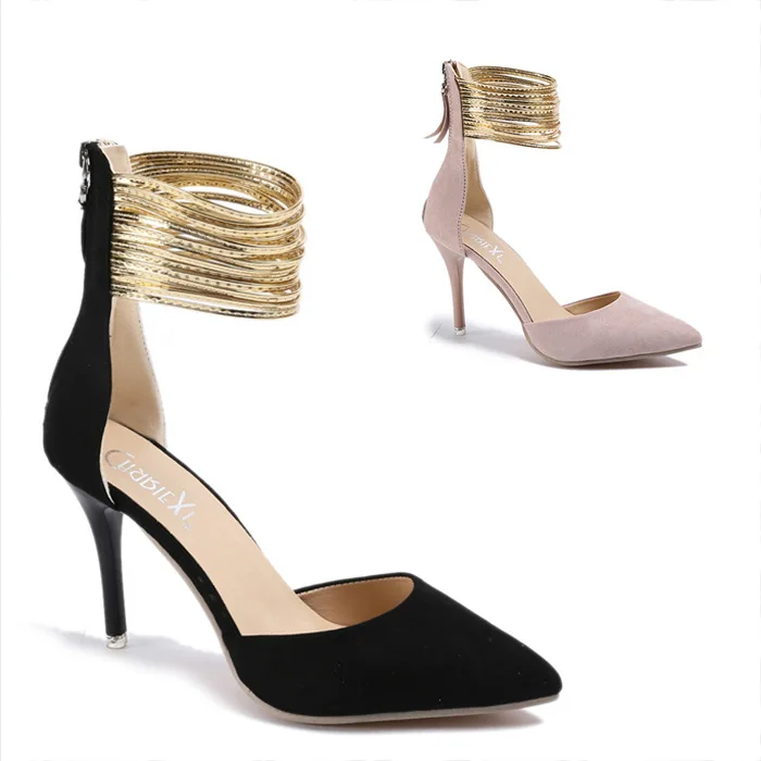 Zapatos De Tacón Alto Dorados Para Mujer,Sandalias Con
