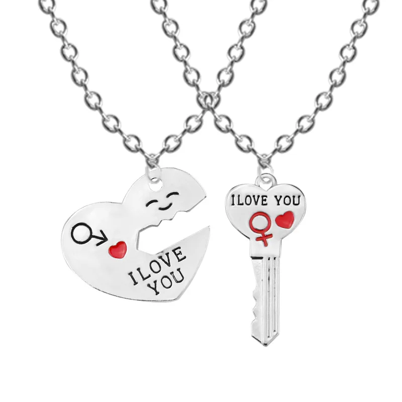 New Women Silver Love Heart Key Pendant Long Chain Necklace Jewelry