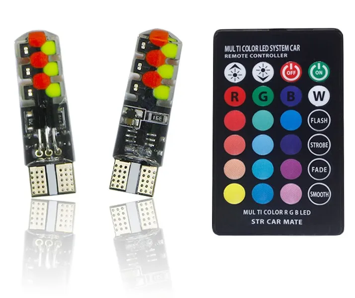 T10 COB 12smd Silicon Memory Function T10 Led Rgb Reading Light Bulb With Remote Controller