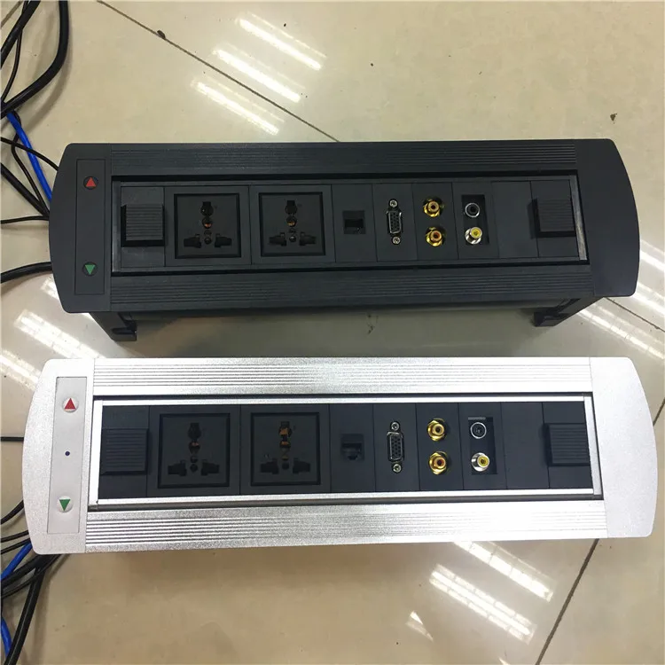 Motorized Conference Switch Rotate Table Power Socket With Outlet Cables