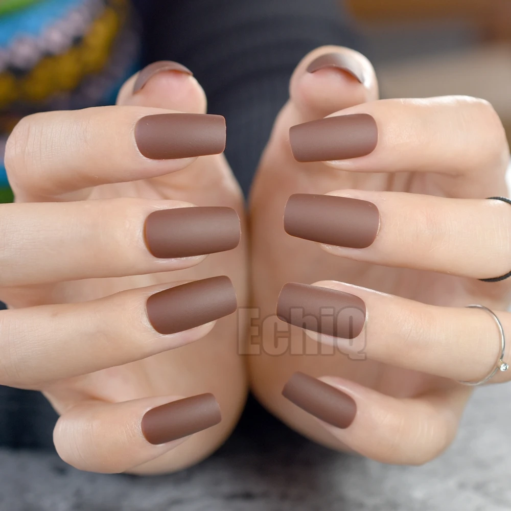 Matte Coffee Brown Square Head False Nails Middle-long Full Cover Chocolate  Fake Nail Acrylic Nail Tips Fuax Ongles Finger Art - Buy Frosted Fake Nails  Matte,Square Matte Finger Nails,Press On Nails Oval