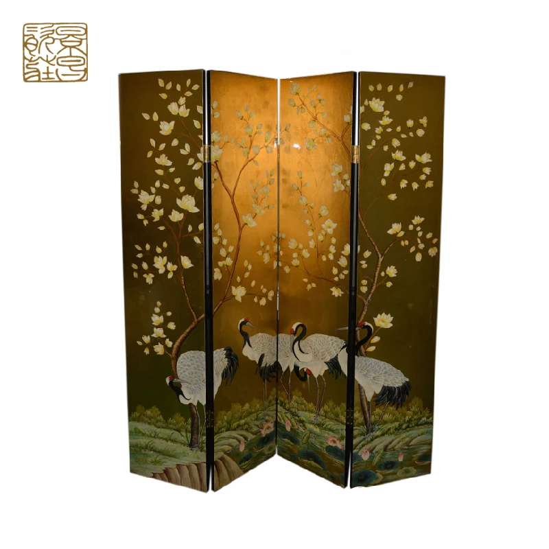 Exquisite Flower Pattern on the Back of the Bamboo Pattern Retro Chinese Wood Screen Folding Screen