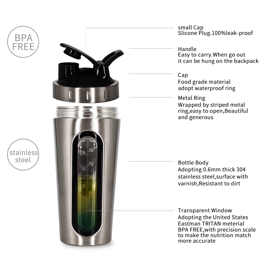 Stainless Steel Protein Shaker Bottle w/ Window