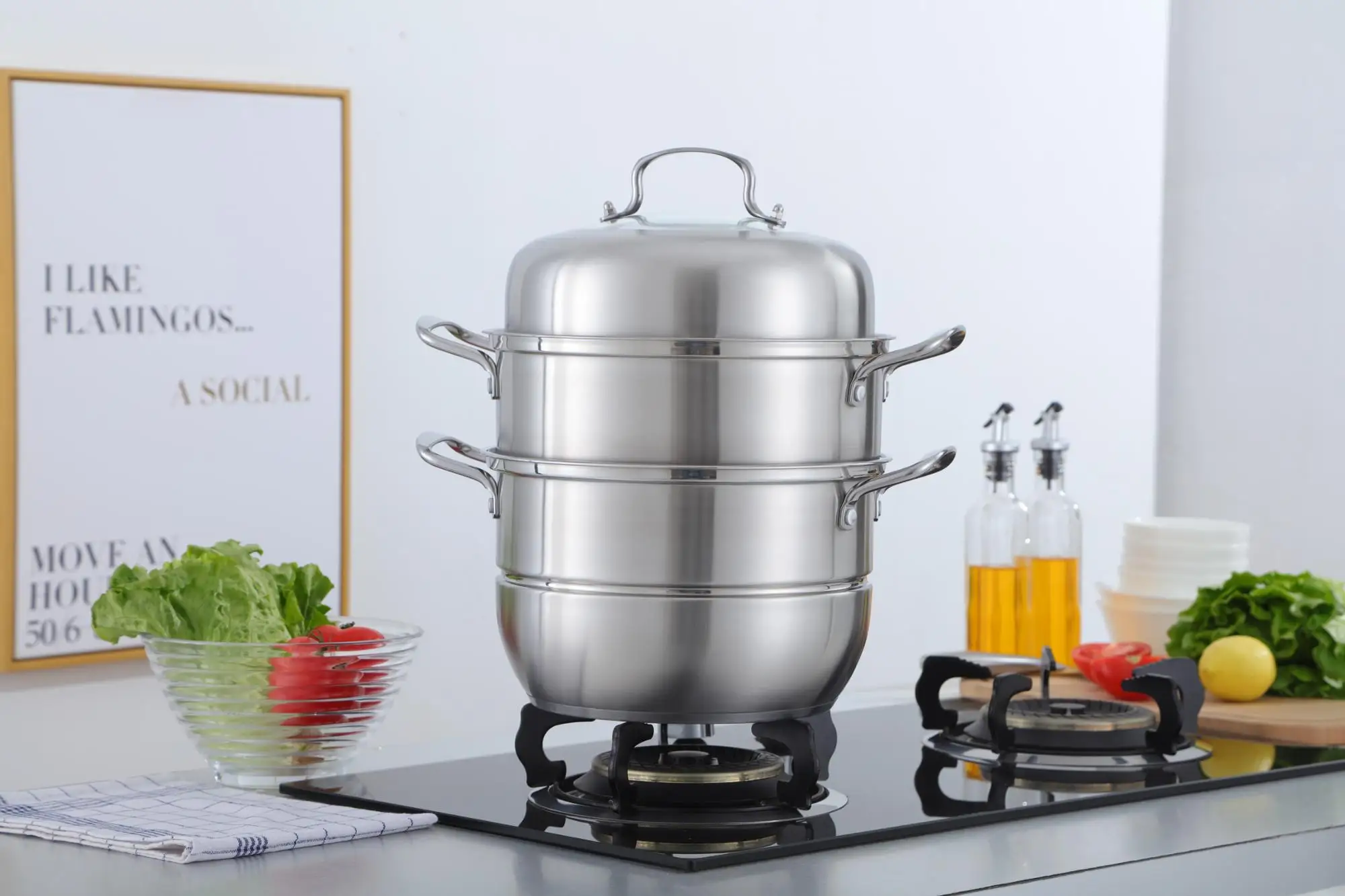 Double Layers Steamer Pot for Cooking Stainless Steel Vegetable Steam