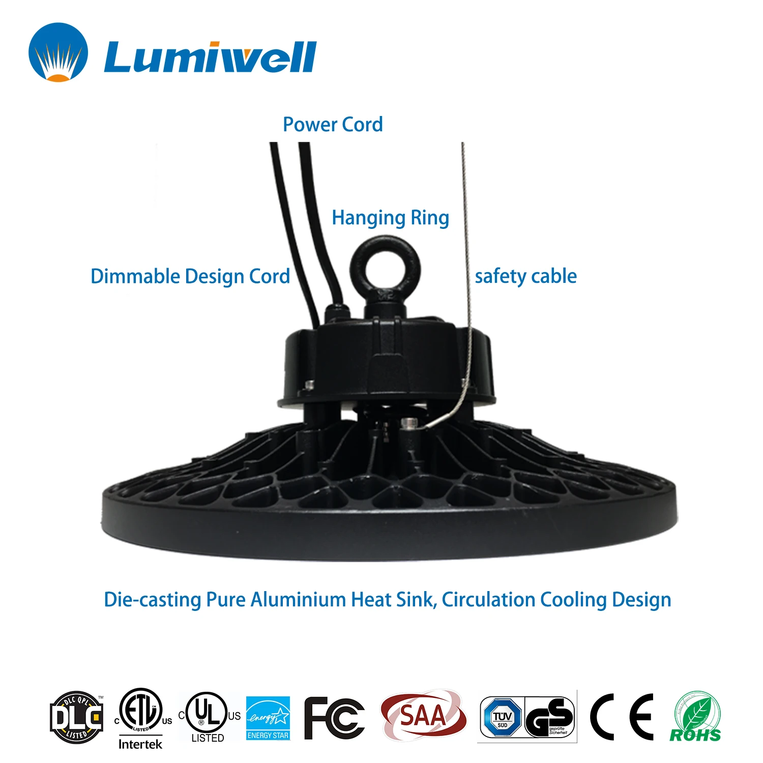 ETL DLC 5 лет гарантии 100 лм/Вт 1-10 В с регулируемой яркостью в наличии в США 150 Вт 200 Вт 240 Вт светодиодный подвесной светильник с микроволновым датчиком