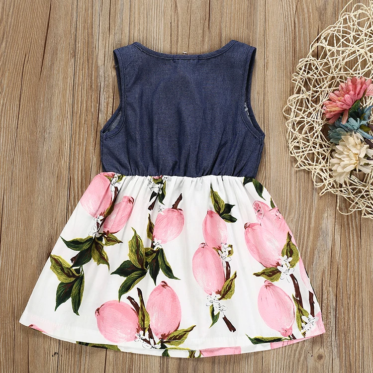 Летние платья для девочек, детские футболки с круглым вырезом и платье из денима без рукавов в стиле пэчворк для девочек высокого качества; Праздничное платье; Для возраста 6 лет летнее платье для девочек пляжные платья