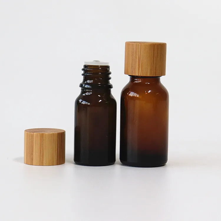 热卖10毫升琥珀精油瓶玻璃瓶竹盖为护肤油